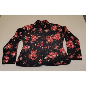 Carole‎ Little Black Floral Quilted Silk Jacket Blazer Women's Size M